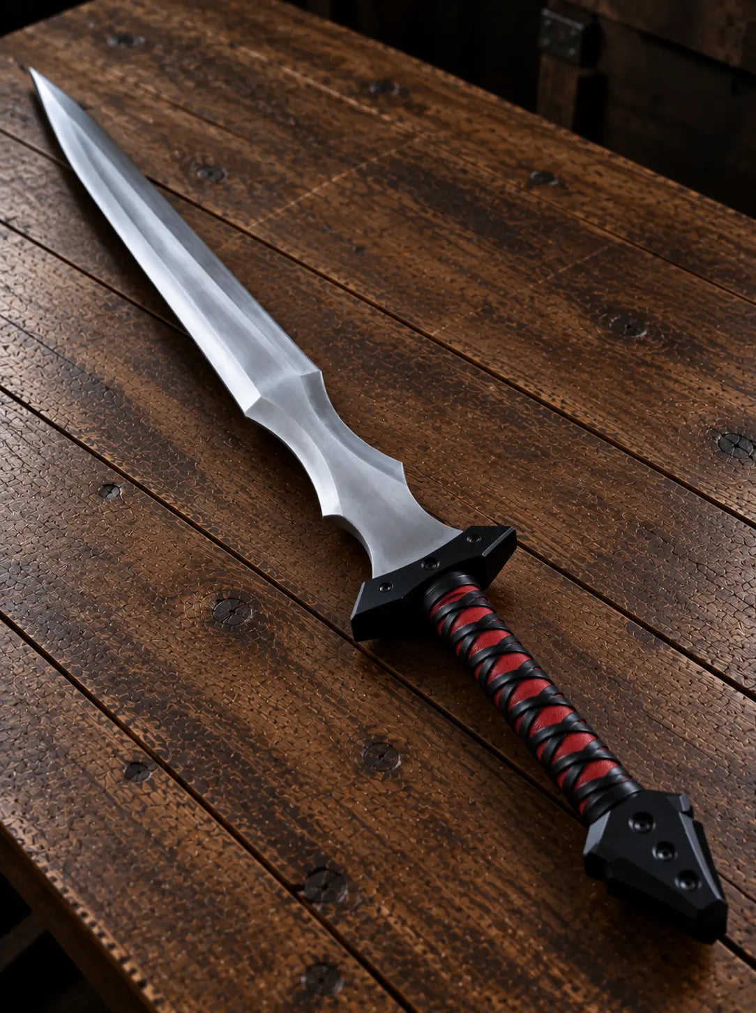 Black & red fantasy cosplay sword with sheath – medieval sword replica for collectors and fantasy fans