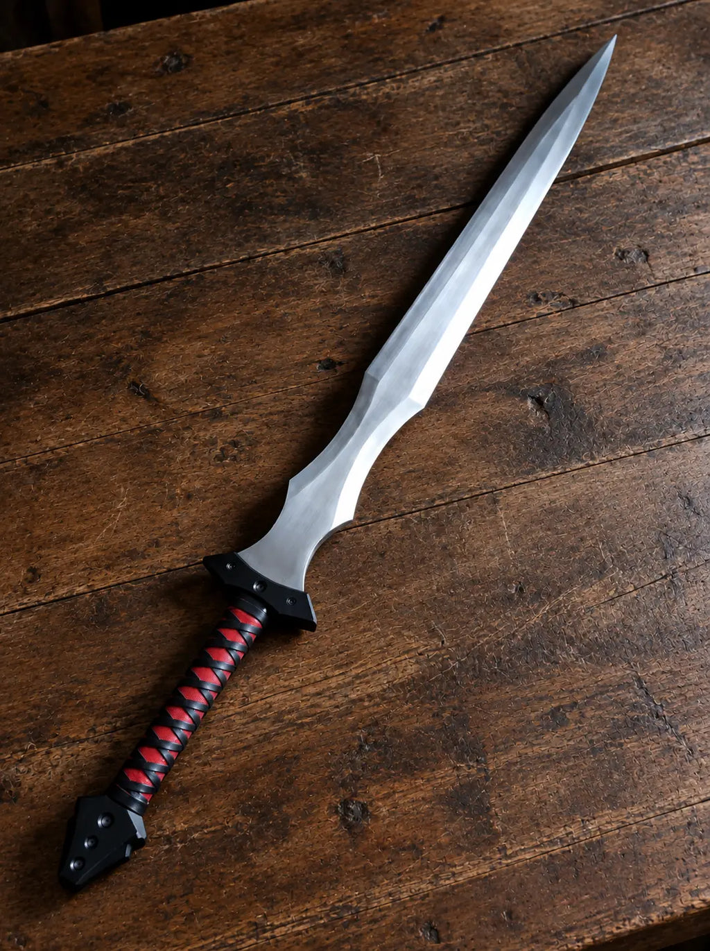 Red Fantasy Sword with Sheath – black & red medieval longsword, gift for dad, veterans and sword collectors
