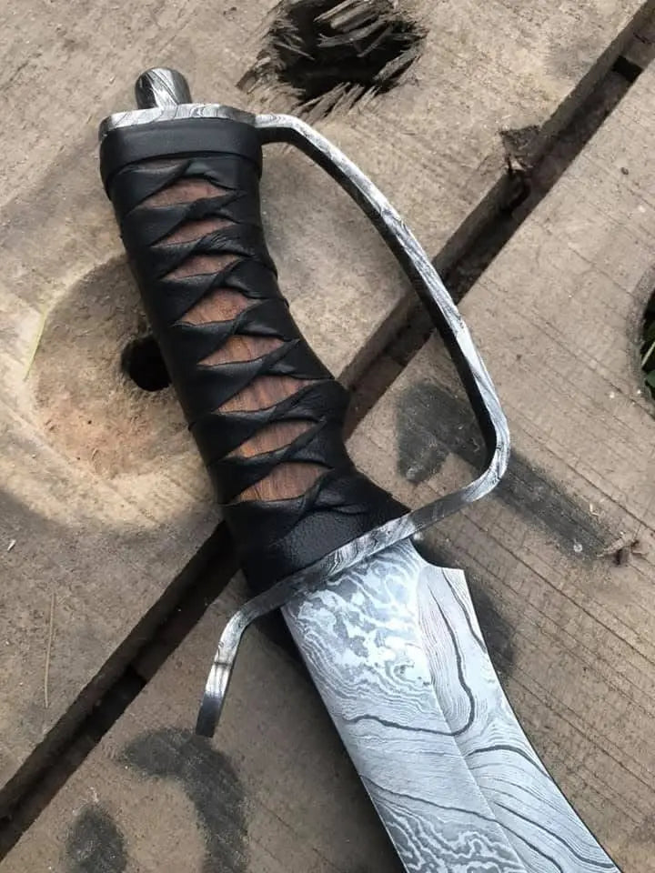 Handmade D-Guard Damascus  Steel Bowie Knife – Wood Handle with Brass Guard Lycan Handmade Style