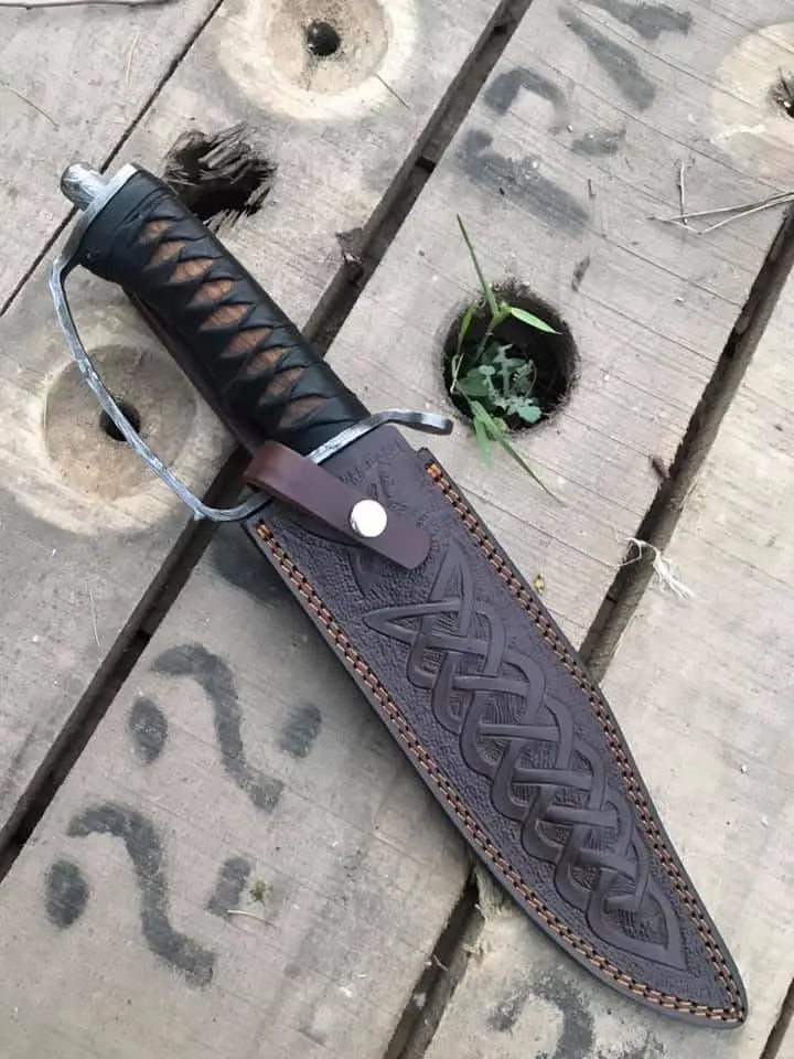 Handmade D-Guard Damascus  Steel Bowie Knife – Wood Handle with Brass Guard Lycan Handmade Style