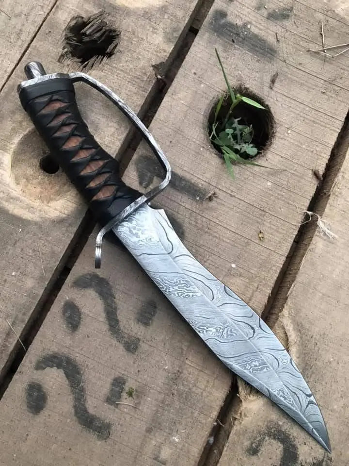 Handmade D-Guard Damascus  Steel Bowie Knife – Wood Handle with Brass Guard Lycan Handmade Style