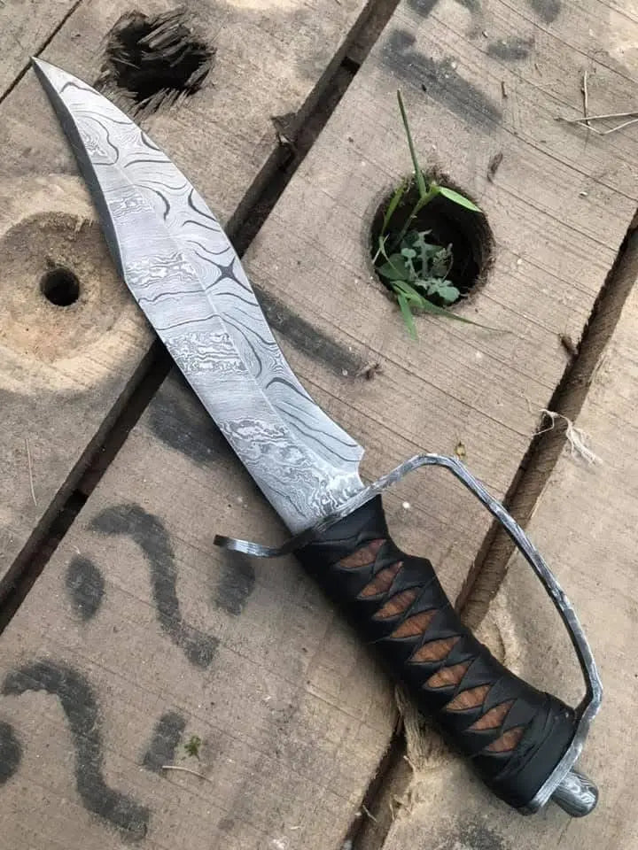 Handmade D-guard Bowie knife with wood handle and brass guard