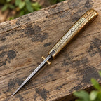 Hand-Engraved D2 Steel  Pocket Knife – Gold Floral Brass Handle Lycan Handmade Style