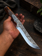 Ornate  Hunting Knife – Engraved Blade, Luxury Gift Box Lycan Handmade Style