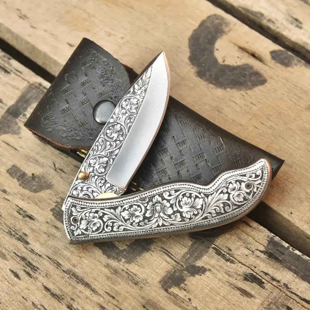 Handmade Steel Folding Pocket Knife with Sheath – EDC Gift Knife Lycan Handmade Style