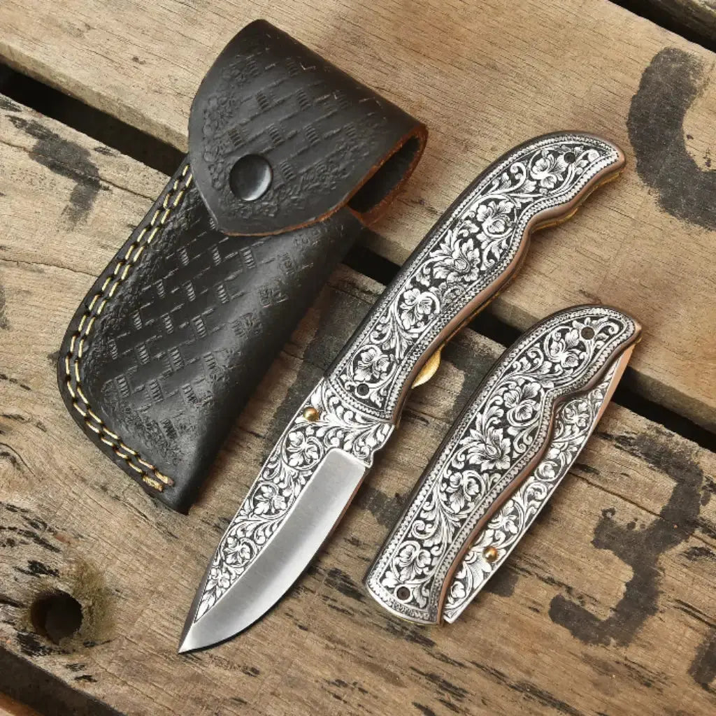 Handmade Steel Folding Pocket Knife with Sheath – EDC Gift Knife Lycan Handmade Style