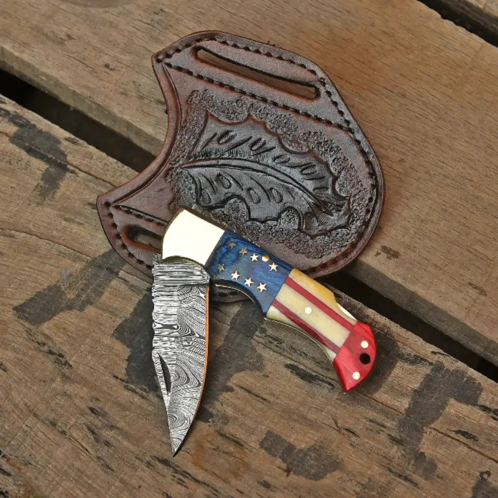 Handmade American Flag Folding Pocket Knife – Patriotic EDC Knife Lycan Handmade Style