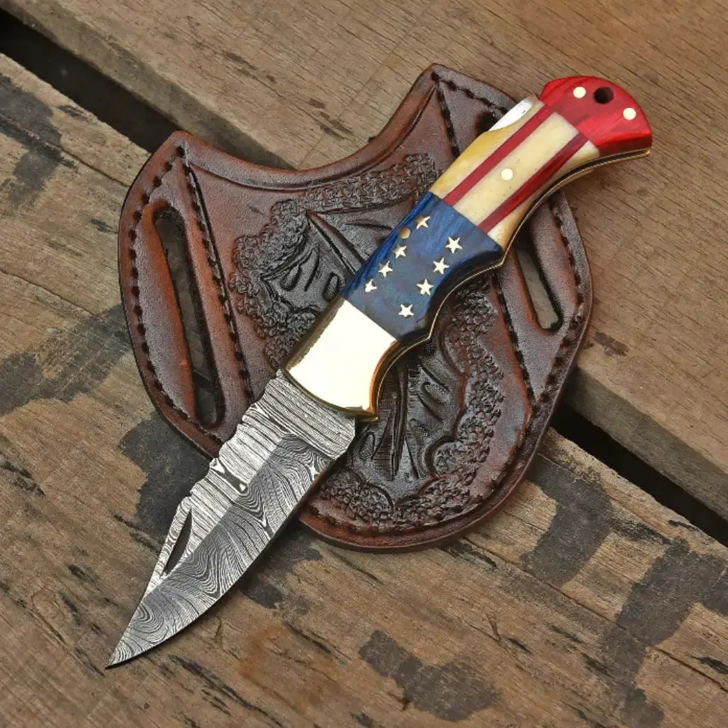 Handmade American Flag Folding Pocket Knife – Patriotic EDC Knife Lycan Handmade Style