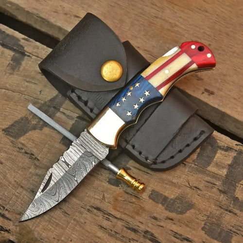 Handmade American Flag Folding Pocket Knife – Patriotic EDC Knife Lycan Handmade Style