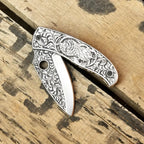 Hand Engraved Damascus Folding Knife – Custom EDC Pocket Knife Lycan Handmade Style