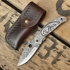 Custom Hand Engraved Folding Knife – Personalized EDC Pocket Knife Lycan Handmade Style