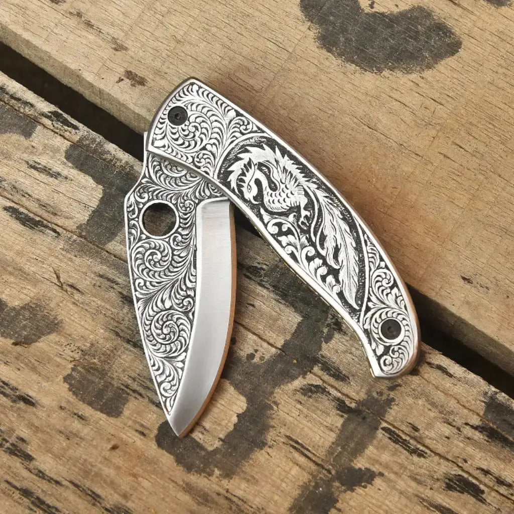 Custom Hand Engraved Folding Knife – Personalized EDC Pocket Knife Lycan Handmade Style