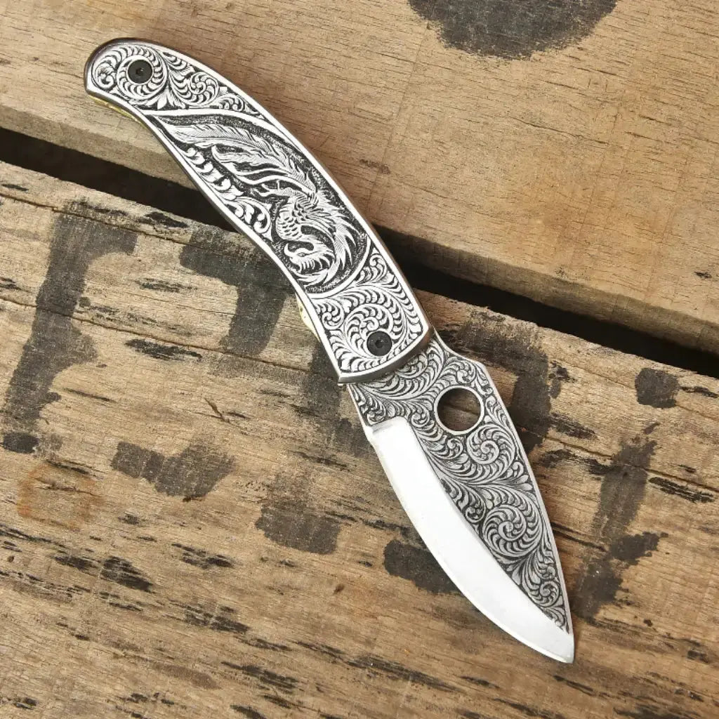 Custom Hand Engraved Folding Knife – Personalized EDC Pocket Knife Lycan Handmade Style