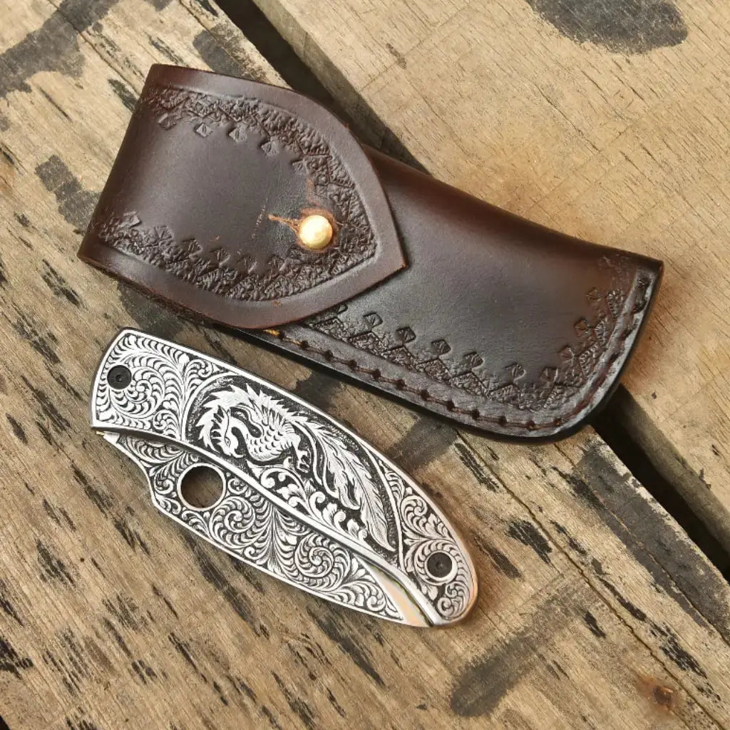 Custom Hand Engraved Folding Knife – Personalized EDC Pocket Knife Lycan Handmade Style