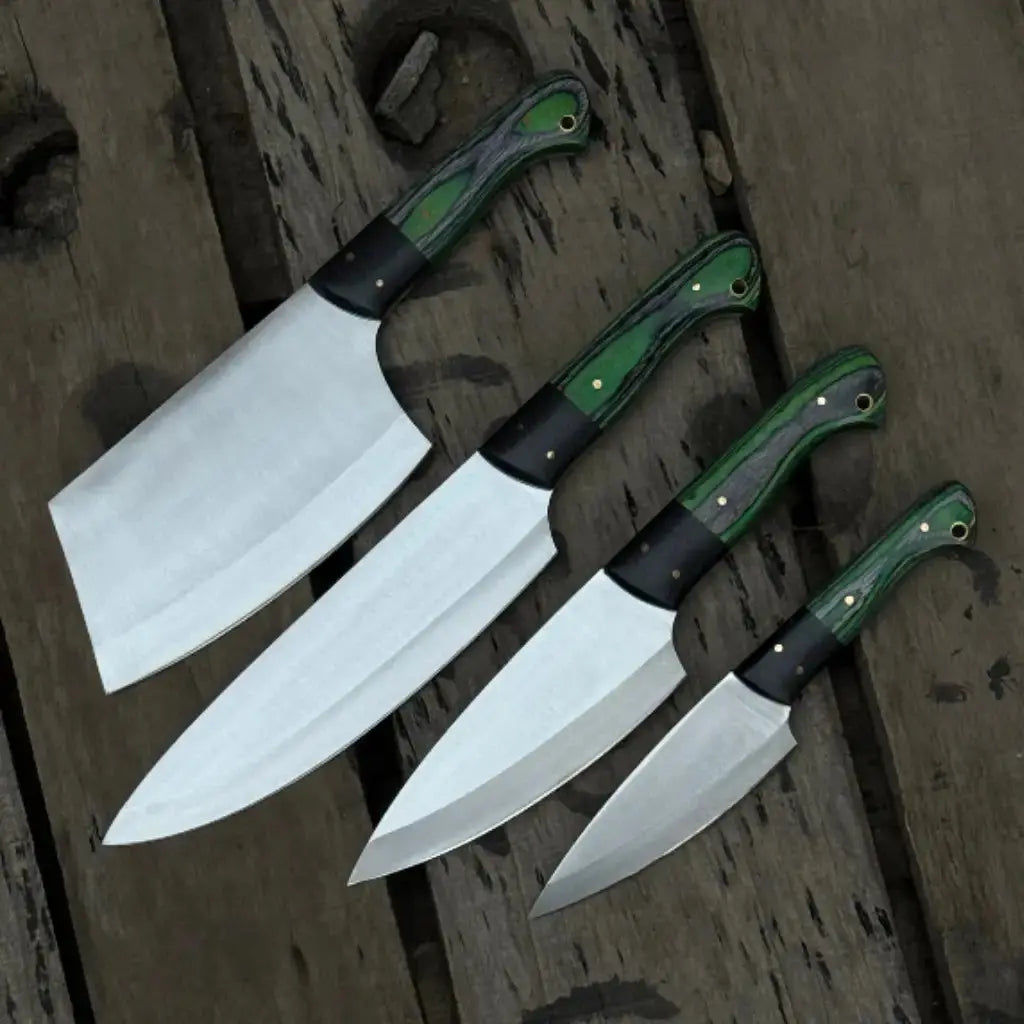 Handmade 4-Piece Carbon Steel Chef Knife Set – Green Pakkawood Handle Lycan Handmade Style