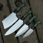Handmade 4-Piece Carbon Steel Chef Knife Set – Green Pakkawood Handle Lycan Handmade Style