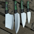 Handmade 4-Piece Carbon Steel Chef Knife Set – Green Pakkawood Handle Lycan Handmade Style