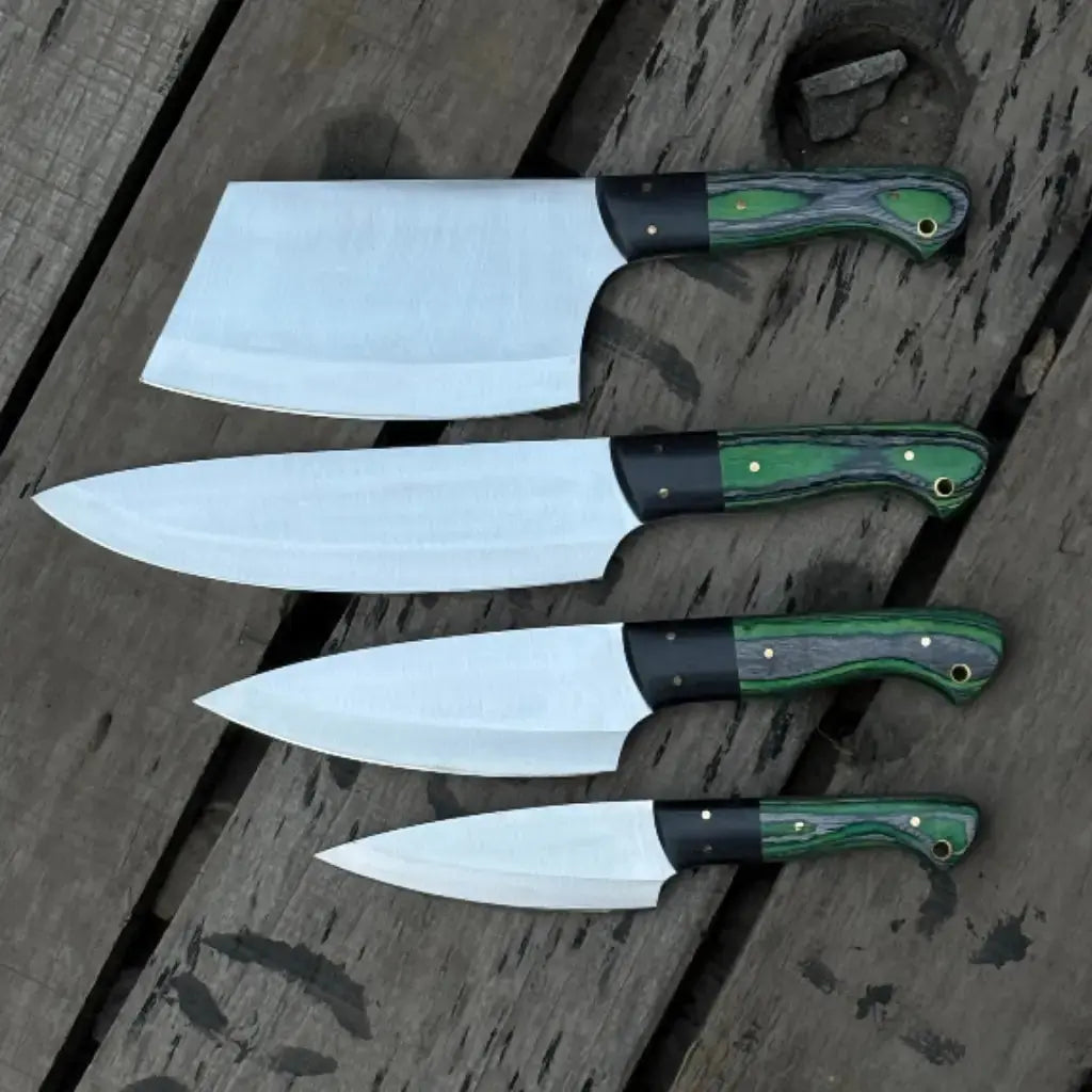 Handmade 4-Piece Carbon Steel Chef Knife Set – Green Pakkawood Handle Lycan Handmade Style