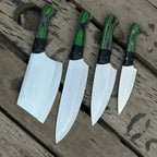 Handmade 4-Piece Carbon Steel Chef Knife Set – Green Pakkawood Handle Lycan Handmade Style