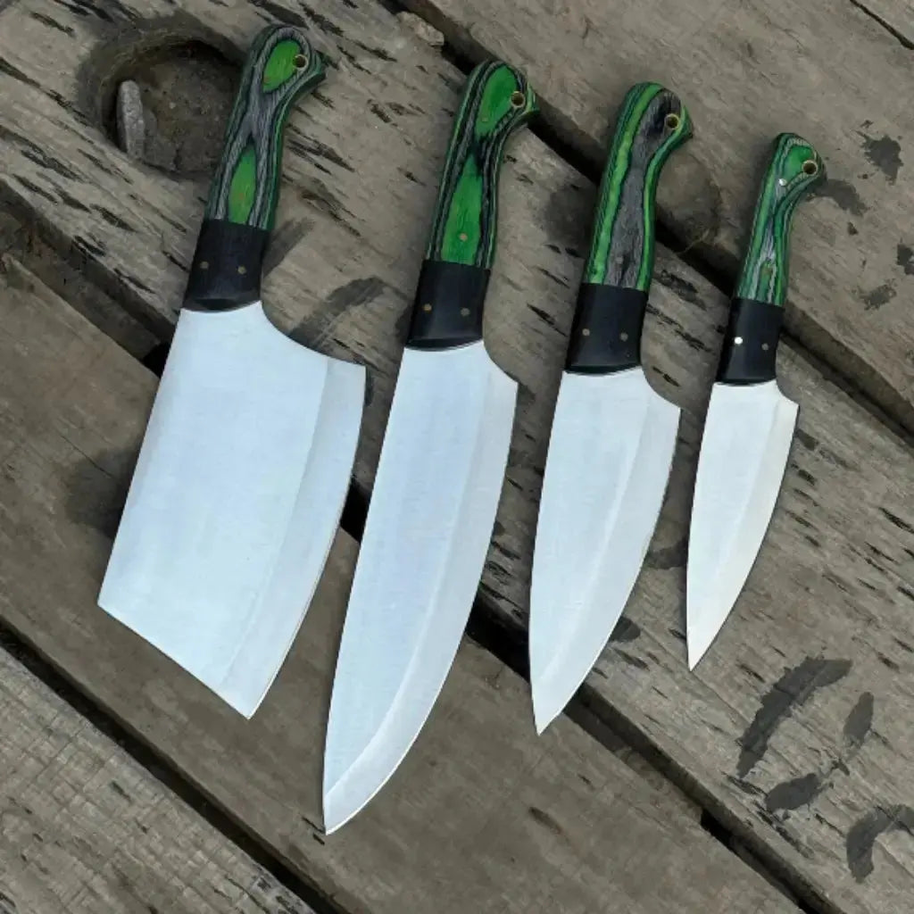 Handmade 4-Piece Carbon Steel Chef Knife Set – Green Pakkawood Handle Lycan Handmade Style