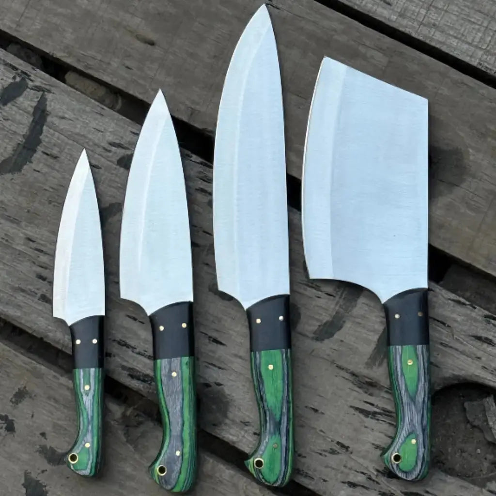 Handmade 4-Piece Carbon Steel Chef Knife Set – Green Pakkawood Handle Lycan Handmade Style