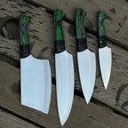 Handmade 4-Piece Carbon Steel Chef Knife Set – Green Pakkawood Handle Lycan Handmade Style