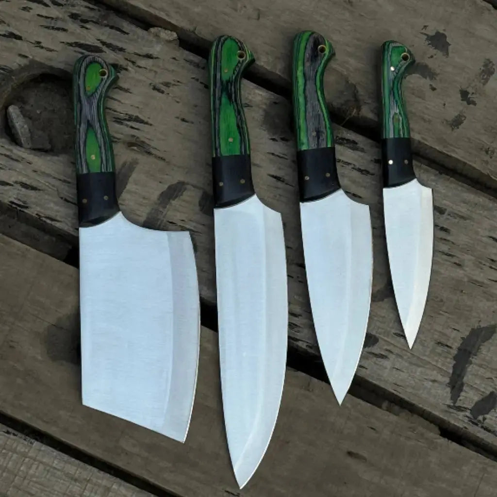 Handmade 4-Piece Carbon Steel Chef Knife Set – Green Pakkawood Handle Lycan Handmade Style