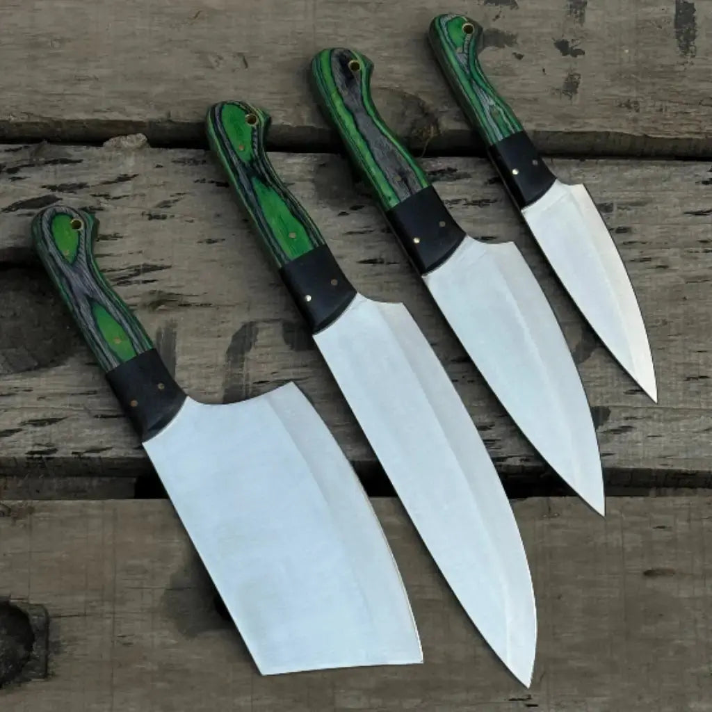 Handmade 4-Piece Carbon Steel Chef Knife Set – Green Pakkawood Handle Lycan Handmade Style