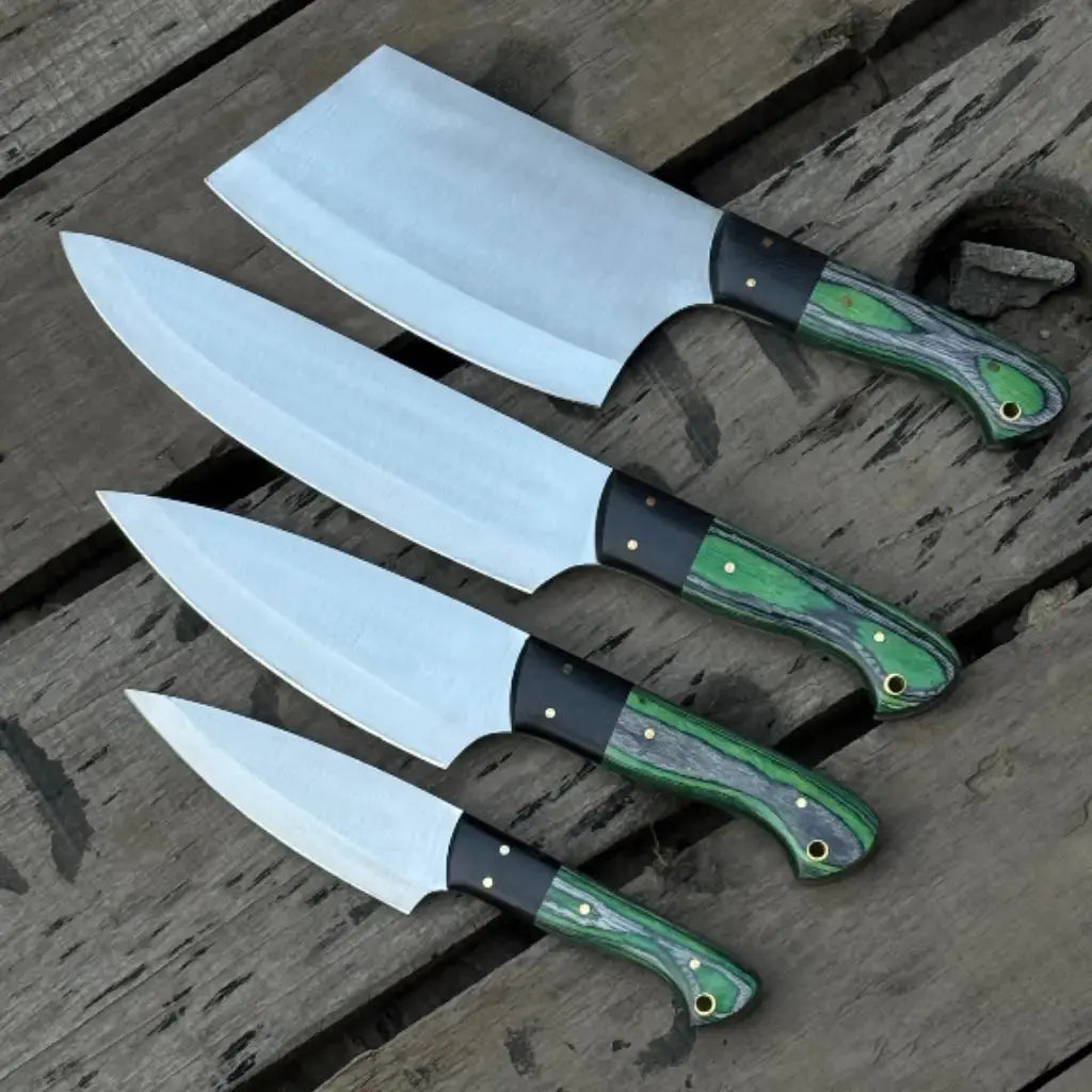 Handmade 4-Piece Carbon Steel Chef Knife Set – Green Pakkawood Handle Lycan Handmade Style
