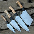 Handmade 4-Piece Carbon Steel Chef Knife Set – Natural Wood Handle Lycan Handmade Style