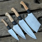 Handmade 4-Piece Carbon Steel Chef Knife Set – Natural Wood Handle Lycan Handmade Style