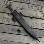 Damascus Steel Viking Short Sword with Leather Sheath Lycan Handmade Style