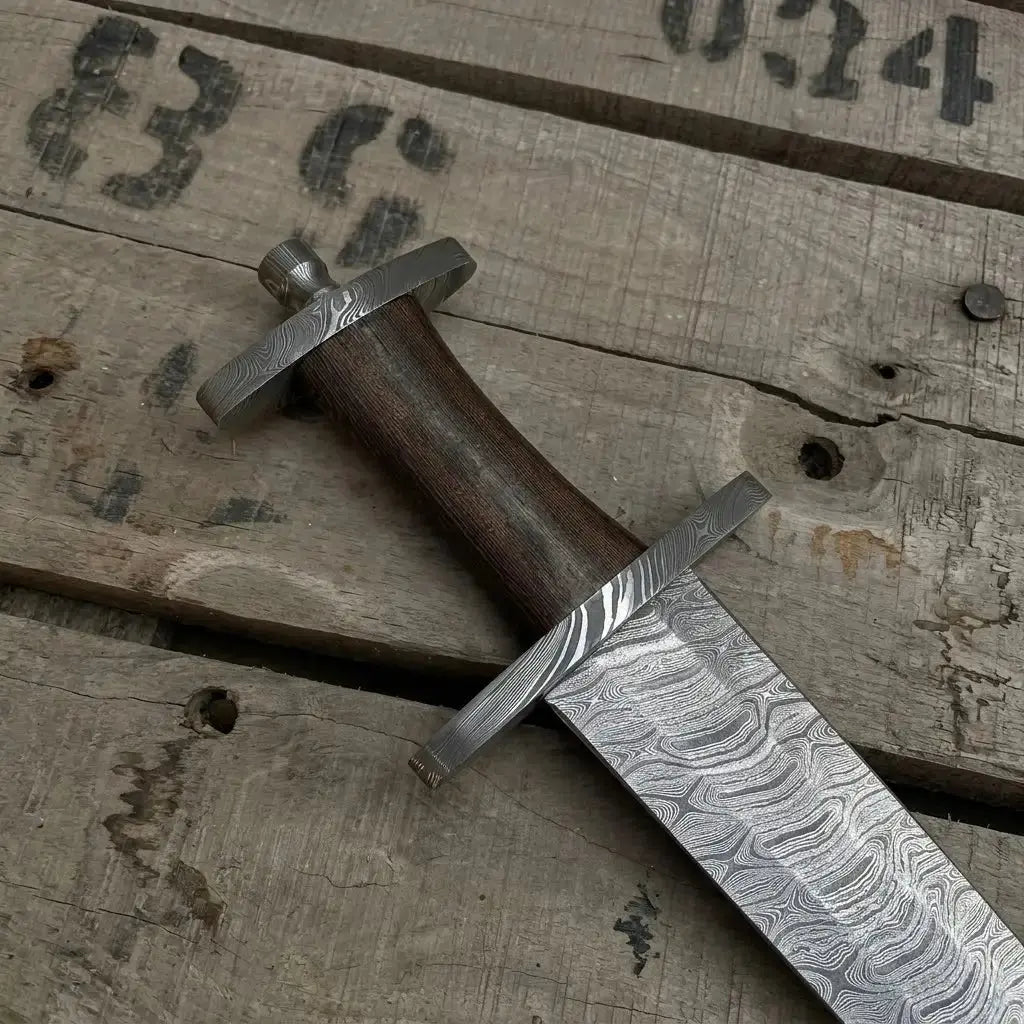 Damascus Steel Viking Short Sword with Leather Sheath Lycan Handmade Style