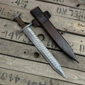 Damascus Steel Viking Short Sword with Leather Sheath Lycan Handmade Style