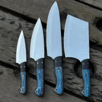 Handmade 4-Piece J2  Steel Chef Knife Set – Blue Wood Handle Lycan Handmade Style