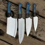 Handmade 4-Piece J2  Steel Chef Knife Set – Blue Wood Handle Lycan Handmade Style