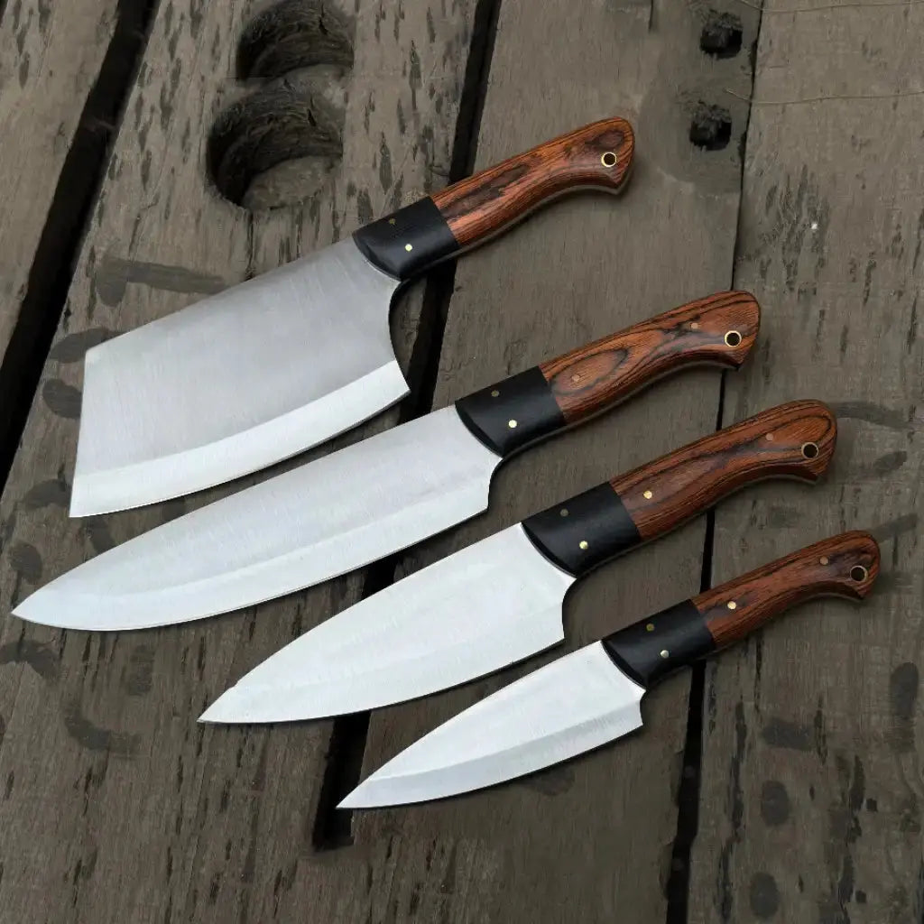 Handmade 4- J2 Steel Chef Knife Set – Pakka   Wood Handle Lycan Handmade Style