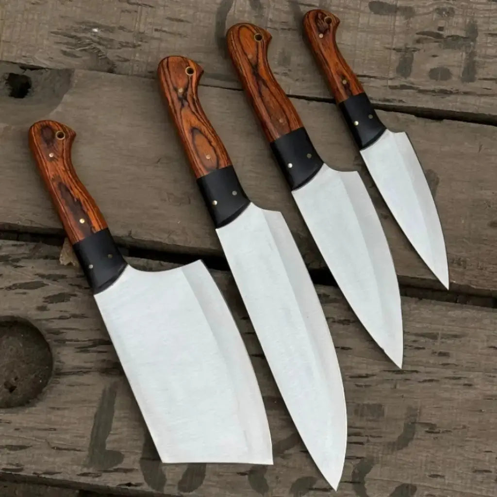 Handmade 4- J2 Steel Chef Knife Set – Pakka   Wood Handle Lycan Handmade Style