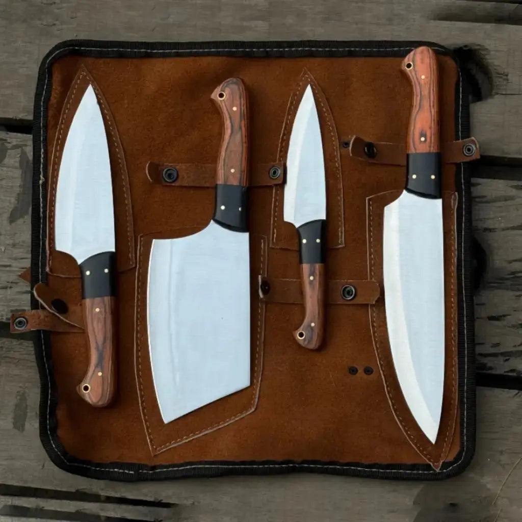 Handmade 4- J2 Steel Chef Knife Set – Pakka   Wood Handle Lycan Handmade Style