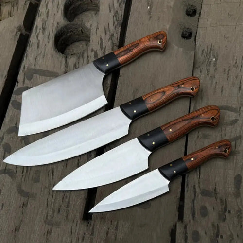 Handmade 4- J2 Steel Chef Knife Set – Pakka   Wood Handle Lycan Handmade Style