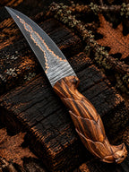 Copper Damascus knife with carved eagle handle - angle 7