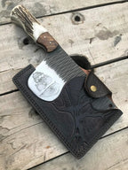 Wood bolster and stag horn handle with brass pins on chopper knife