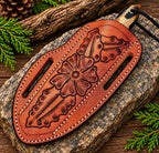 D2 steel cowboy knife with leather sheath - full length view