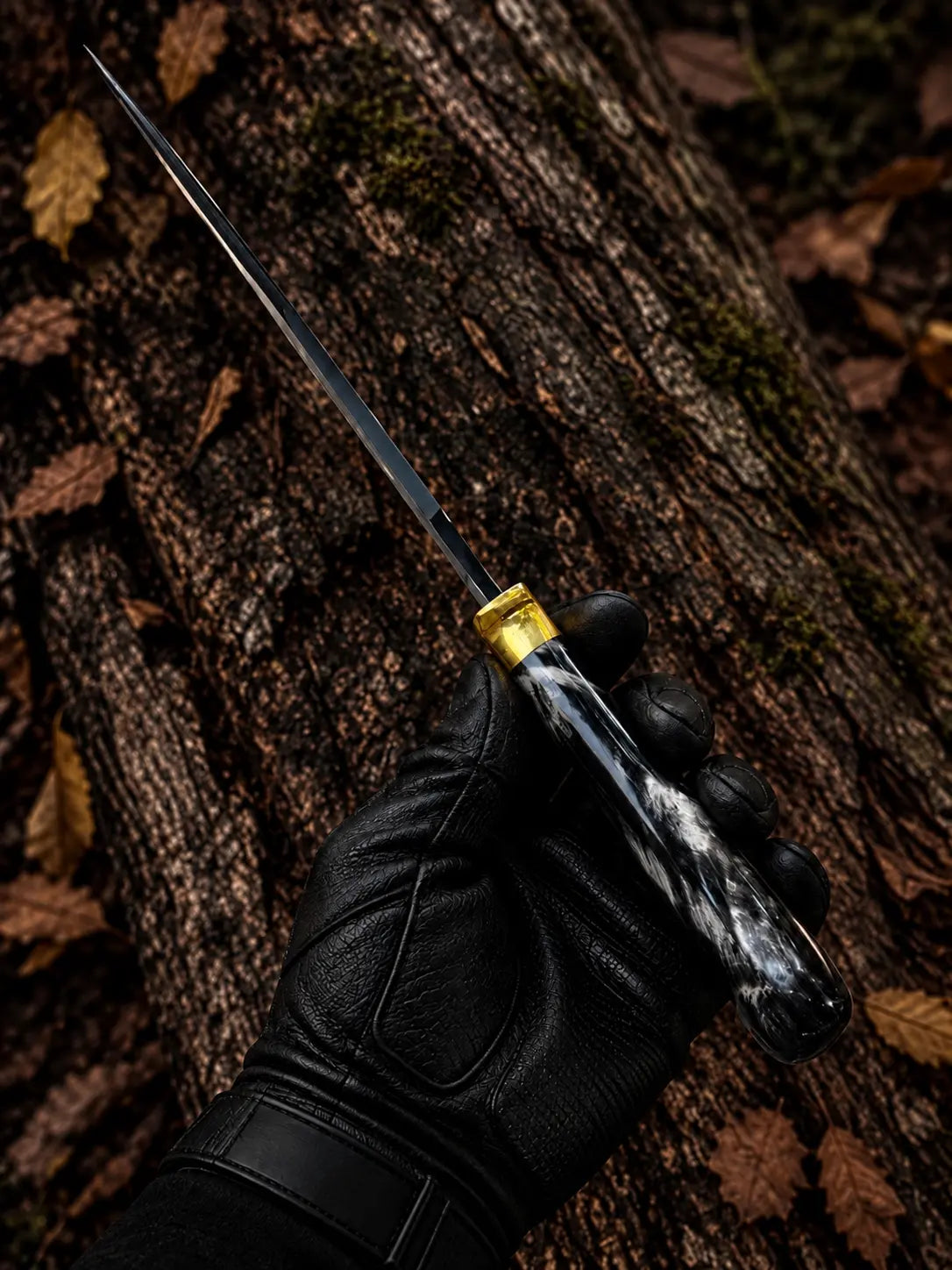 D2 steel hunting knife with sheath - full length view