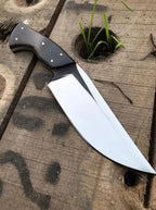 D2 steel hunting knife with leather sheath and lacing