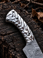 White hair-on cowhide leather sheath for Damascus slicer knife