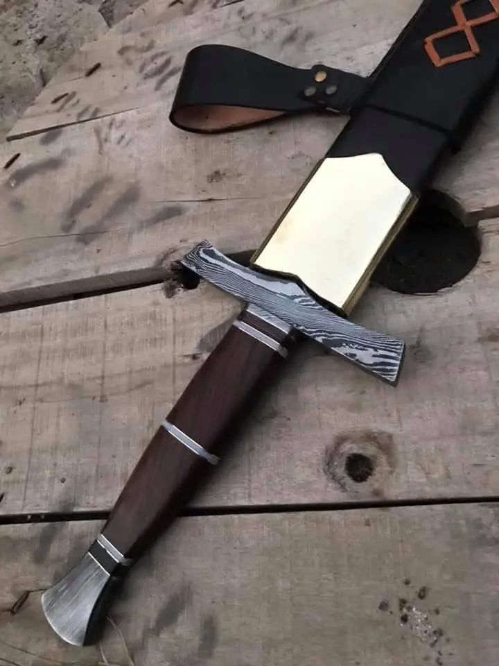 Wire-wrapped handle detail on Damascus Viking sword