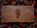 Hand engraved skull and snake tomahawk axe with wooden gift box - angle 3