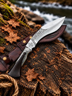 Wenge wood handle kukri knife with engraved bolster - angle 3