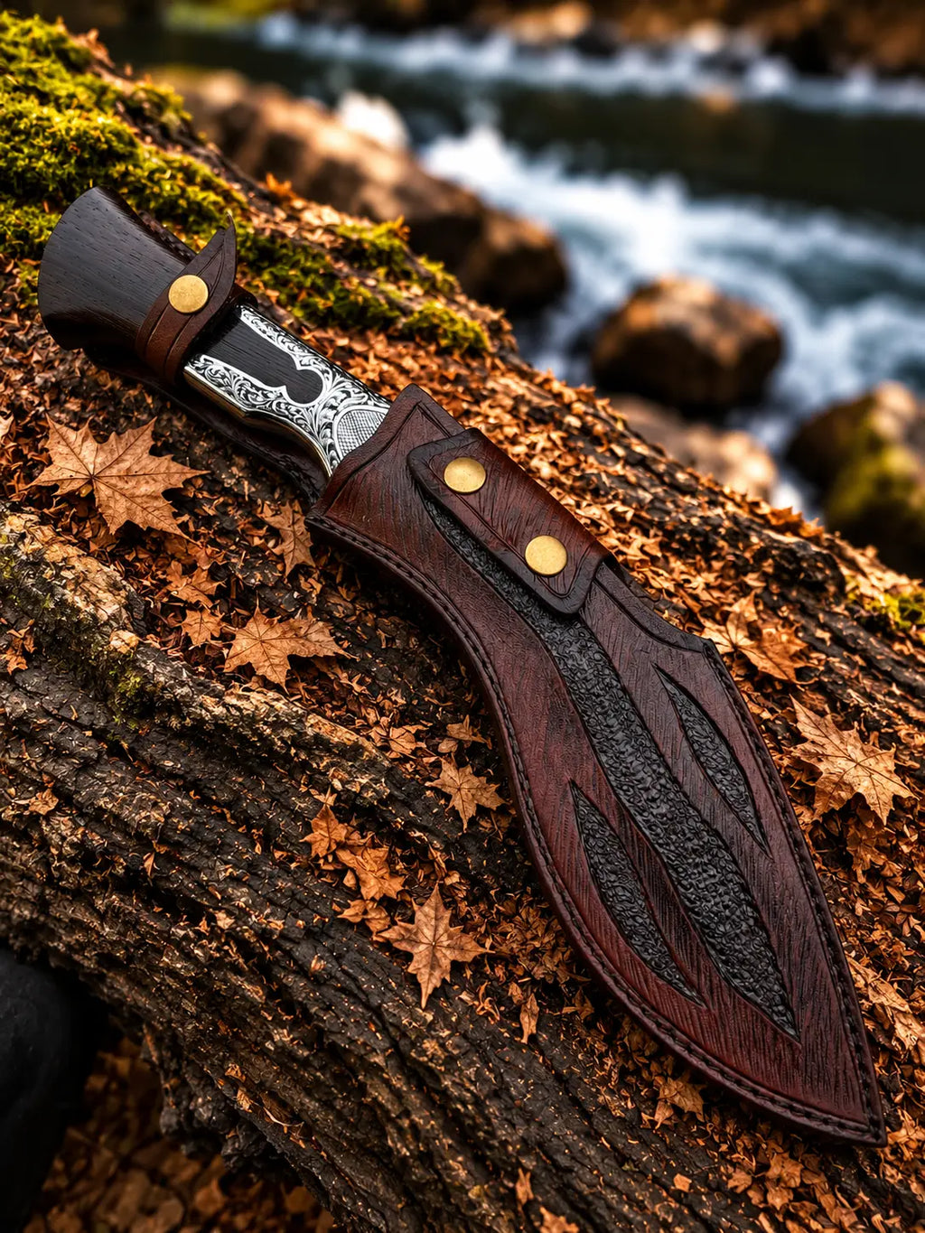 Hand-forged engraved kukri knife - angle 5